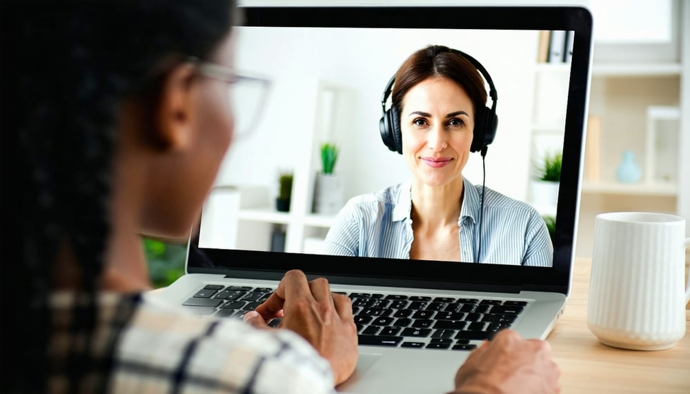 Online therapy session connecting therapist and client Online therapy session connecting therapist and client